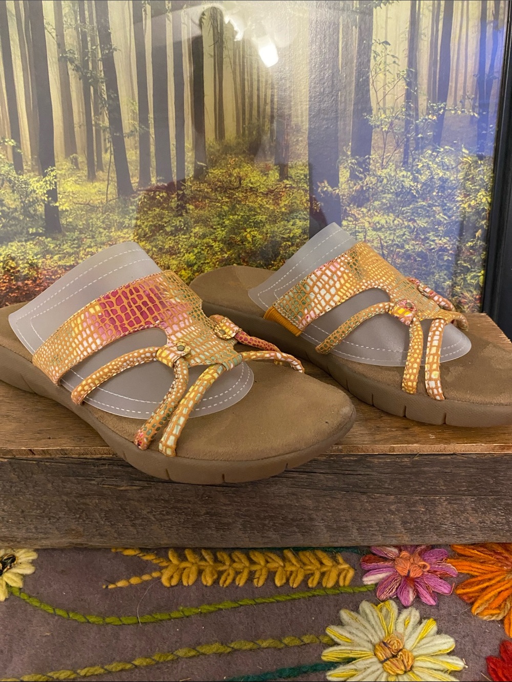 AEROSOLES Orange Multi-Strap Slide Sandals, minimal wear